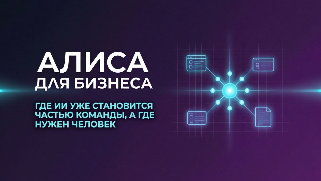 Обложка статьи: неоново-голубой световой узел цифрового ассистента, связанный линиями с документами и карточками задач, на тёмно-фиолетовом лабораторном фоне