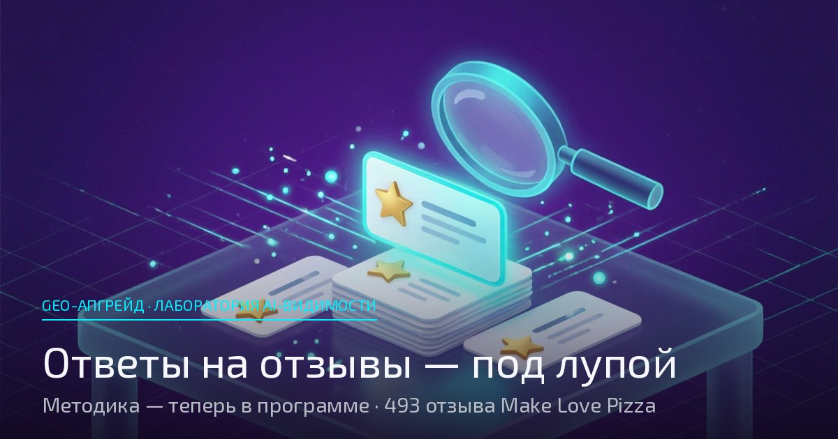 Обложка статьи: неоново-голубая лупа над светящимися карточками отзывов со звёздами